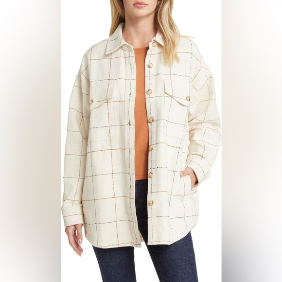 Like New Madewell Windowpane Boucle Oversized Shirt Jacket - Picture 1 of 11